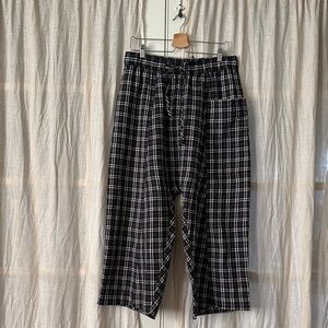 TOAST UK Women's Trousers in black and cream plaid cotton wool seersucker
